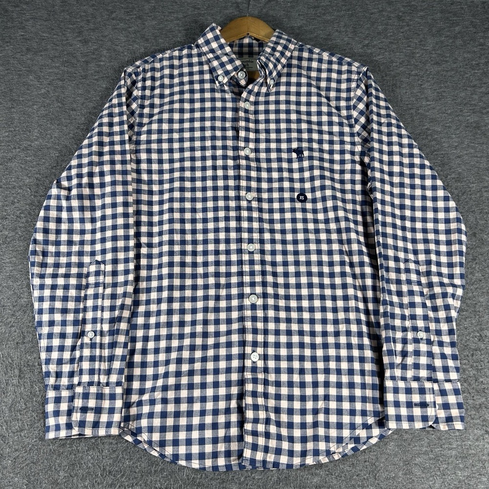 Abercrombie & Fitch Shirt Mens XS Peach Navy Check Button Up Shirt Preppy New